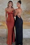 Robe maxi ajustée pour femmes - élégante robe de soirée à fines bretelles pour des occasions spéciales