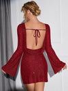 Robe mini scintillante pour femmes - élégante à manches longues, tenue de soirée glamour