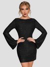 Robe mini scintillante pour femmes - élégante à manches longues, tenue de soirée glamour