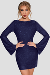 Robe mini scintillante pour femmes - élégante à manches longues, tenue de soirée glamour