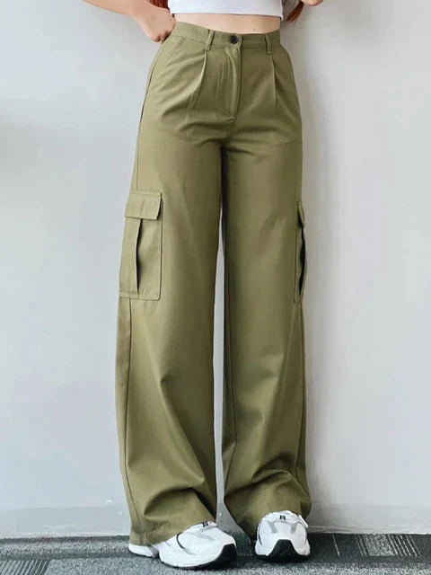 Pantalons cargo femme à taille haute - beige tendance pour le quotidien