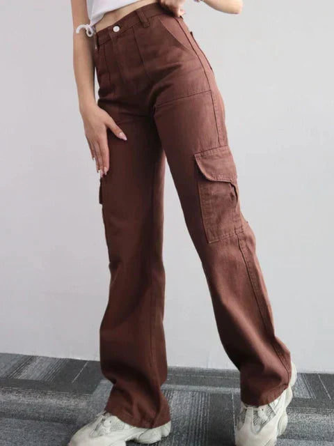 Pantalons cargo femme à taille haute - beige tendance pour le quotidien