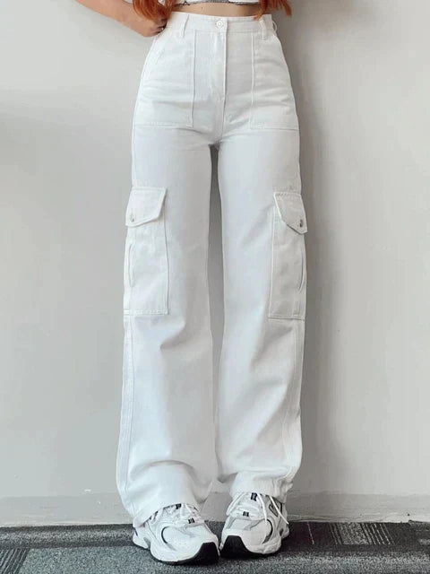 Pantalons cargo femme à taille haute - beige tendance pour le quotidien