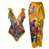 Ensemble de maillot de bain fleuri 2 pièces - design élégant avec un paréo assorti