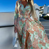 Robe midi florale à manches longues avec fente - design élégant pour les occasions spéciales