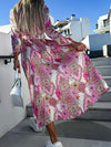 Robe midi florale à manches longues avec fente - design élégant pour les occasions spéciales