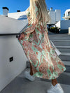 Robe midi florale à manches longues avec fente - design élégant pour les occasions spéciales