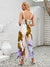 Jumpsuit floral beige pour femmes - style élégant à décolleté halter pour vos sorties estivales