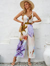 Jumpsuit floral beige pour femmes - style élégant à décolleté halter pour vos sorties estivales