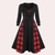 Robe a-line à motifs carreaux - élégante robe longue à manches longues