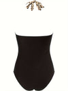 Maillot de bain femme noir imprimé léopard - style criss-cross avec halter