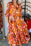 Robe maxi plissée imprimée abstraite - orange vibrant