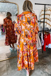 Robe maxi plissée imprimée abstraite - orange vibrant