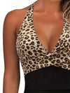 Maillot de bain femme noir imprimé léopard - style criss-cross avec halter
