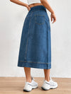 Jupe midi en denim - jupe bleu royal pour femmes avec ceinture à nouer