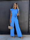 Combinaison femme élégance décontractée - pantalon large avec manches volantées pour le bureau et sorties