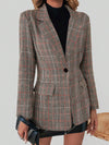 Blazer à carreaux marron pour femme - coupe ajustée, veste chic pour un style décontracté et élégant