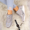 Baskets femmes - chaussures grises polyvalentes à lacets avec un excellent soutien