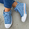 Baskets montantes en denim bleu - chaussures tendance pour femmes