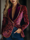 Blazer à motif zèbre - blazer en velours rouge ankola pour femmes