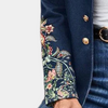 Blazer bleu brodé fleurs - veste élégante pour femmes