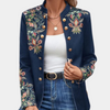 Blazer bleu brodé fleurs - veste élégante pour femmes