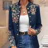 Blazer bleu brodé fleurs - veste élégante pour femmes