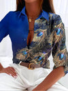 Blouse élégante à imprimé plumes de paon - haut à motifs raffiné