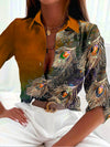 Blouse élégante à imprimé plumes de paon - haut à motifs raffiné