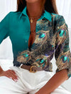 Blouse élégante à imprimé plumes de paon - haut à motifs raffiné