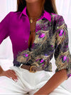 Blouse élégante à imprimé plumes de paon - haut à motifs raffiné
