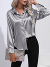 Blouse en satin à boutons - chemisier élégant à manches longues pour femmes