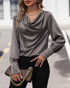 Blouse en satin à col bateau - haut élégant gris pour femmes
