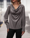 Blouse en satin à col bateau - haut élégant gris pour femmes