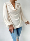 Blouse femme à col drapé - haut élégant à manches longues