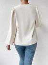 Blouse femme à col drapé - haut élégant à manches longues