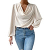 Blouse femme à col drapé - haut élégant à manches longues