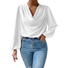 Blouse femme à col drapé - haut élégant à manches longues