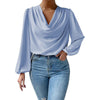 Blouse femme à col drapé - haut élégant à manches longues