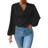 Blouse femme à col drapé - haut élégant à manches longues