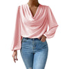 Blouse femme à col drapé - haut élégant à manches longues