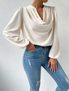 Blouse femme à col drapé - haut élégant à manches longues