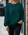 Blouse verte élégante à manches plissées pour femmes