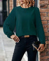 Blouse verte élégante à manches plissées pour femmes