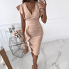 Robe moulante femme avec volants - élégance et décolleté en v pour les occasions spéciales