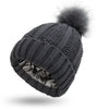 Bonnet tricoté - chapeau d'hiver pour femmes avec pompon en fausse fourrure