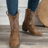 Bottes cowboy camel - bottines brodées pour femmes avec talon bloc