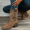 Bottes cowboy camel - bottines brodées pour femmes avec talon bloc