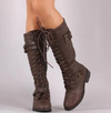 Bottes montantes à lacets pour femmes - bottines en cuir stylées avec boucles