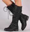 Bottes montantes à lacets pour femmes - bottines en cuir stylées avec boucles